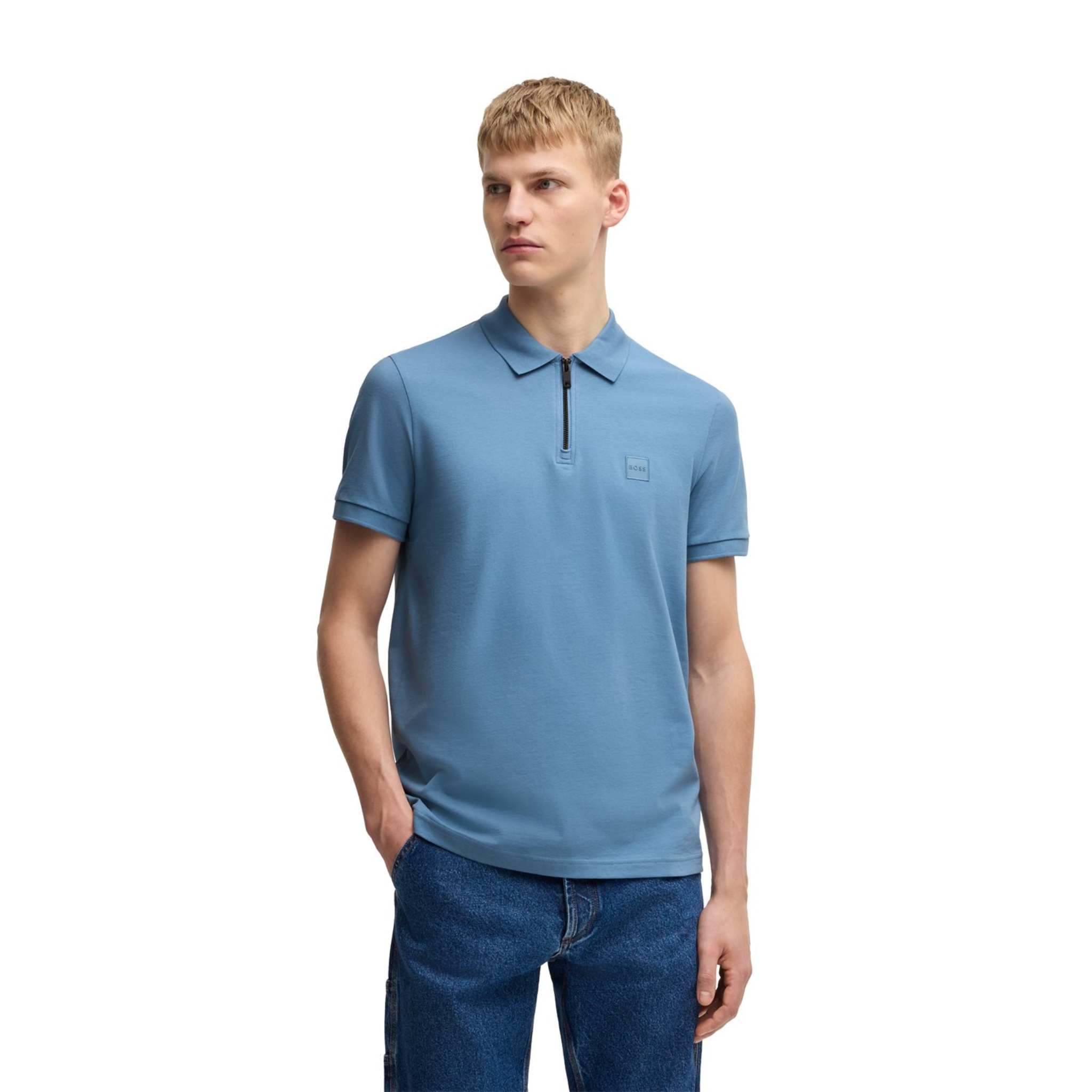 Mens BOSS Blue Passerzip S/s Polo Shirt