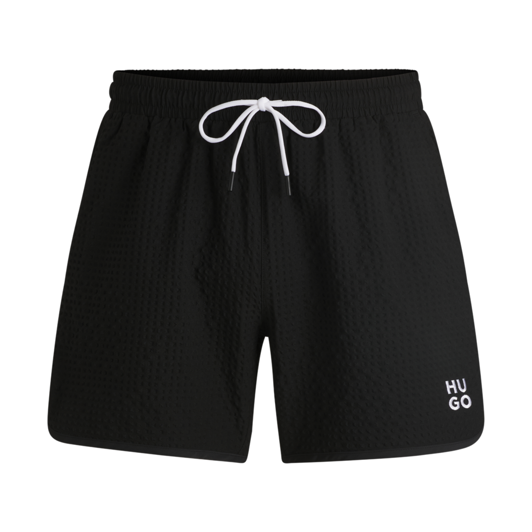 Mens HUGO Black Chaffle Texture Swim Shorts