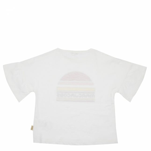 Girls White Glitter Logo Ruffle Sleeve S/s T Shirt