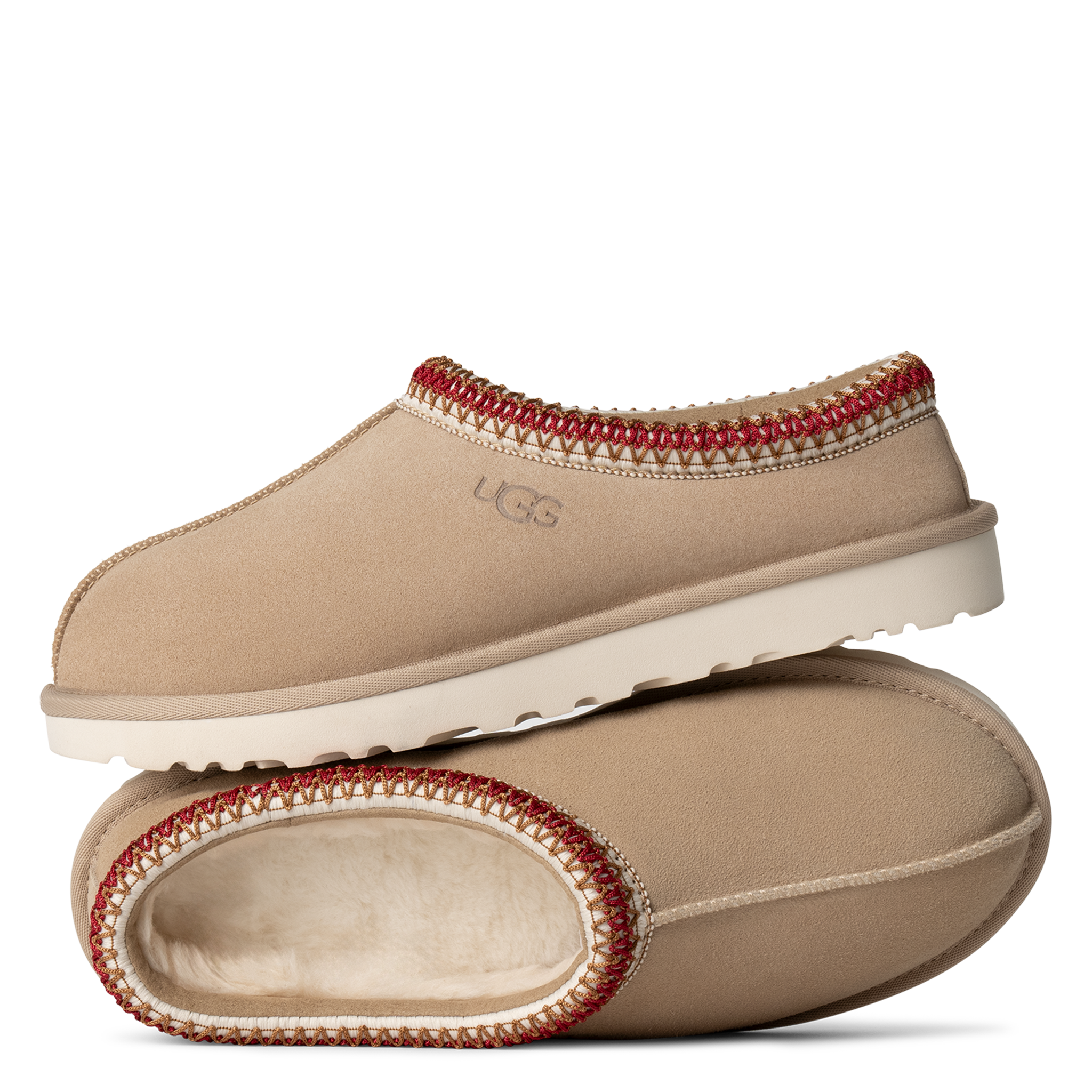 Womens UGG Sand/Dark Cherry Tasman Slippers