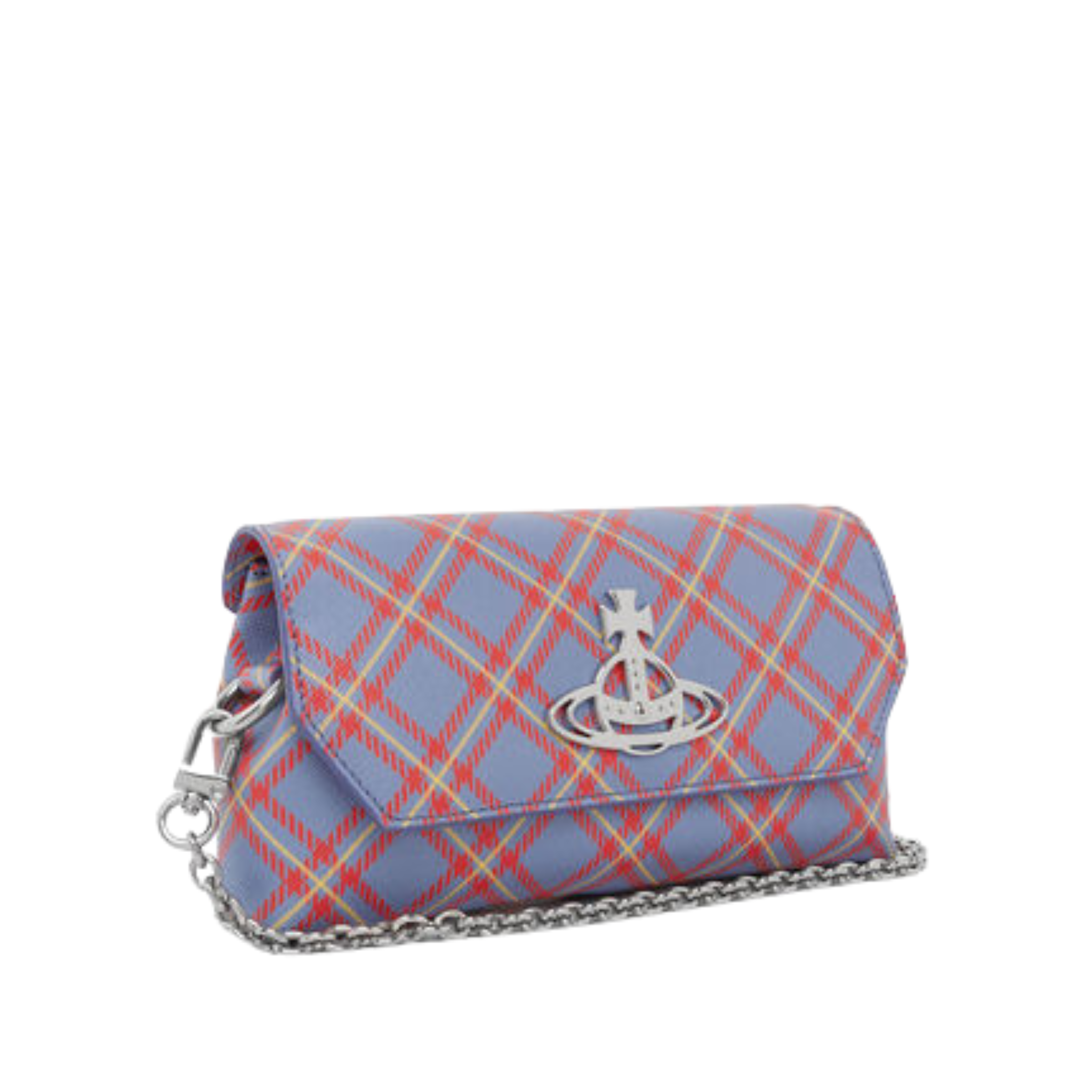 Womens Vivienne Westwood Blue/Orange Tartan Mini Pouch with Chain