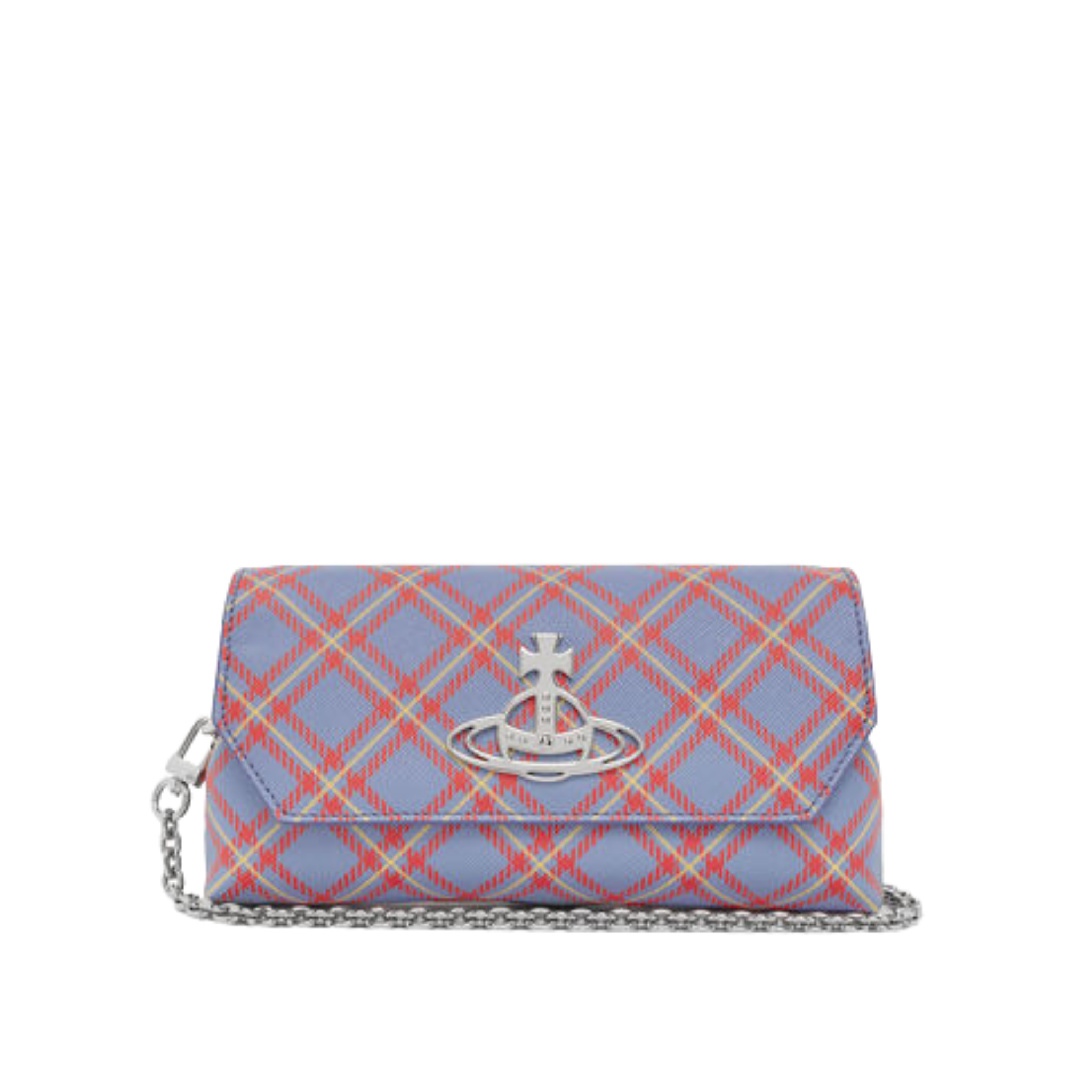 Womens Vivienne Westwood Blue/Orange Tartan Mini Pouch with Chain