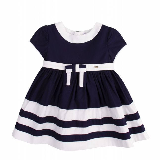 Infant Navy Satin Bow Dress