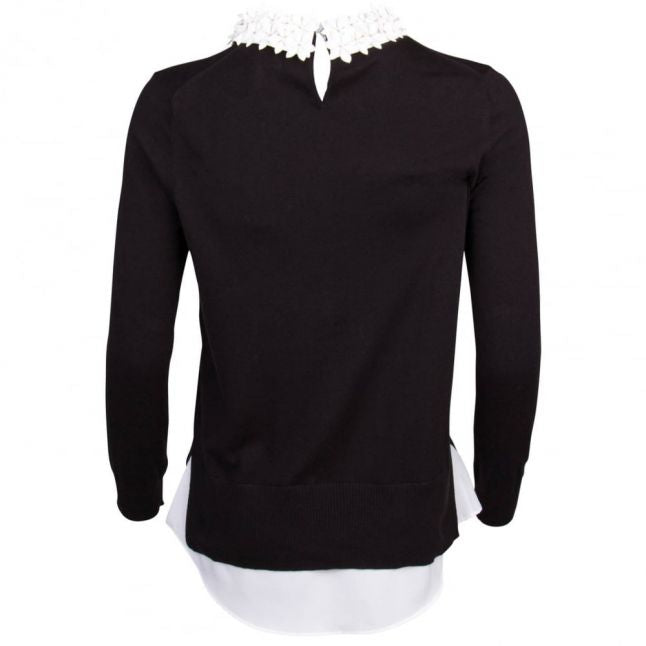 Womens Black Nansea Floral Collar Knitted Top