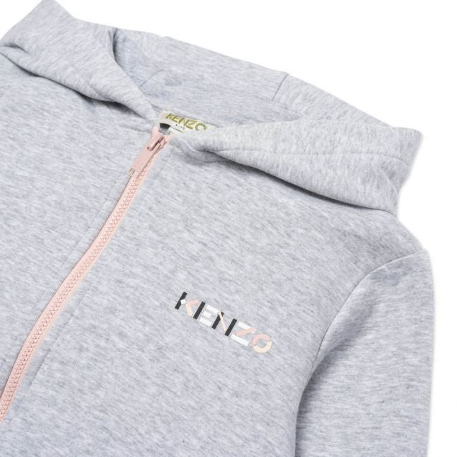 Girls Grey Marl Logo Zip Through Hooded Sweat Top