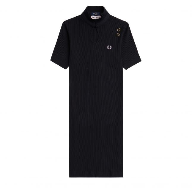 Womens Black AW Ribbed Polo Dress