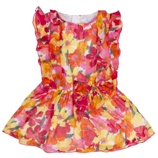 Girls Coral Floral Chiffon Dress