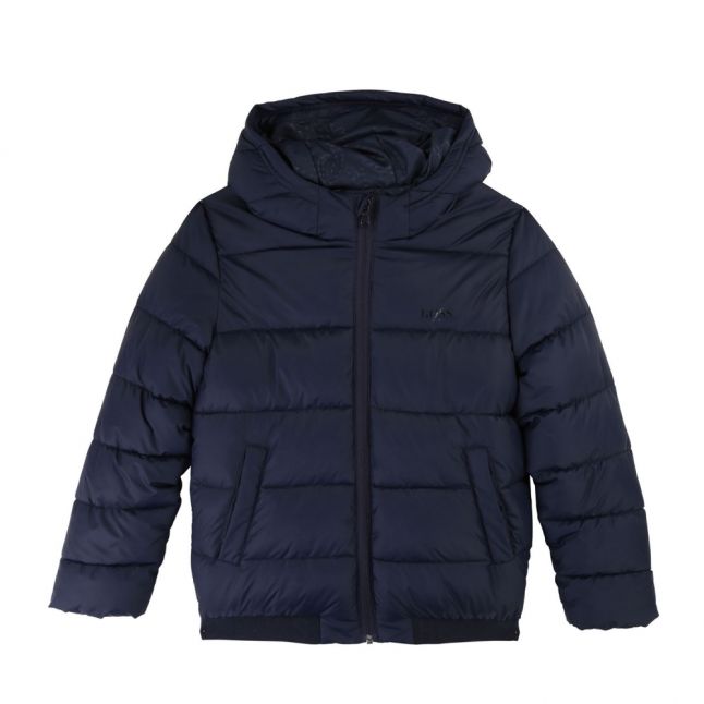 Boys Navy Branded Hooded Padded Coat