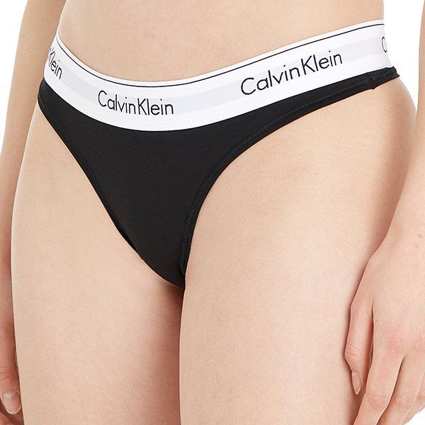 Womens Black Small Logo Thong