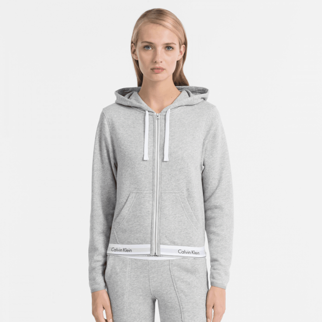 Womens Calvin Klein Grey Heather Zip Up Hoodie