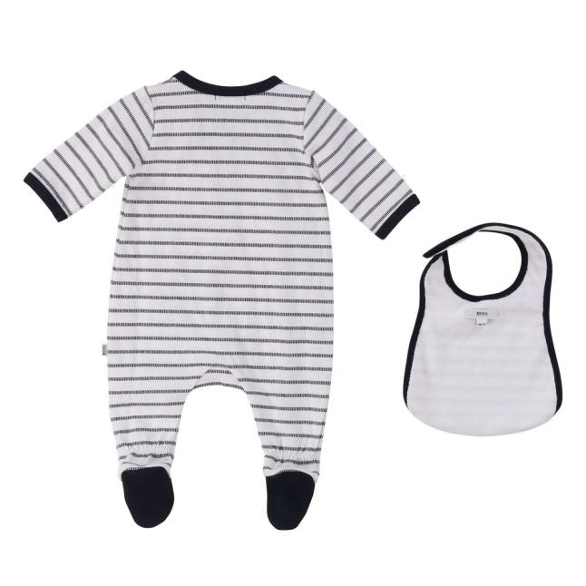 Baby White Navy Striped Babygrow & Bib Set