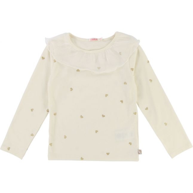 Girls White Frill & Hearts L/s T Shirt