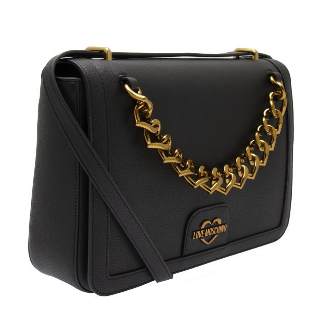 Womens Black Heart Chain Shoulder Bag