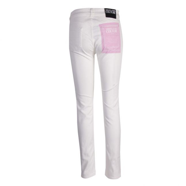 Womens White Printed Pocket Logo Slim Fit Jeans