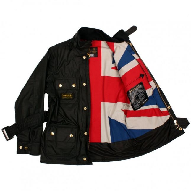 Boys Black Union Jack International Waxed Jacket