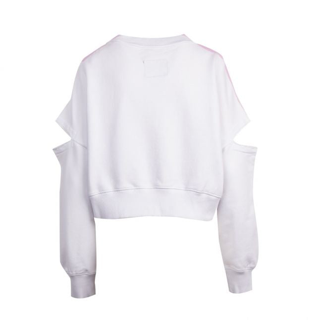 Womens Pink/White Open Arm Branded Short Sweat Top