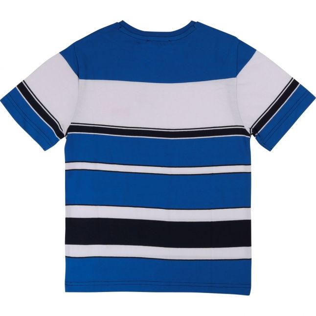 Boys Blue Striped Logo S/s T Shirt