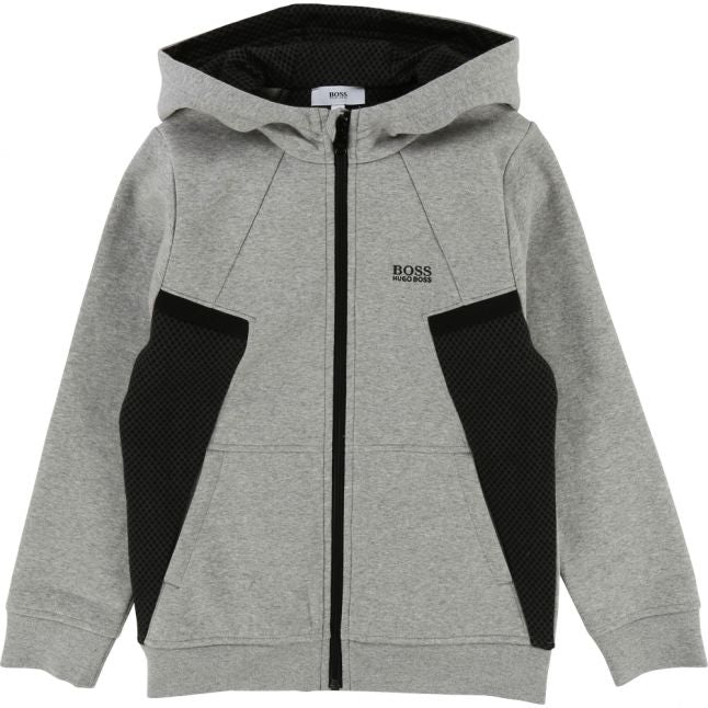 Boys Grey Panel Hooded Zip Through Sweat Top