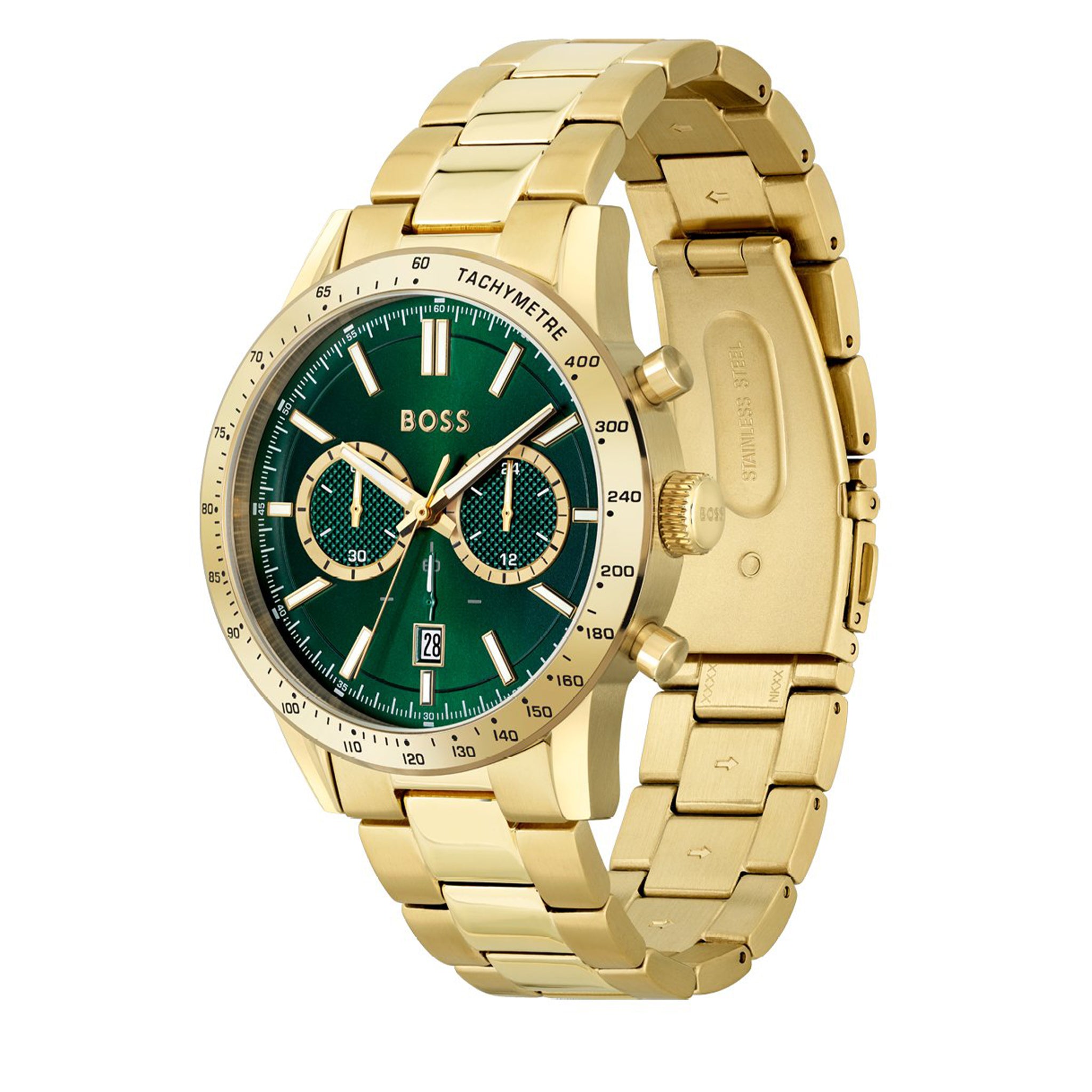 Mens BOSS Gold/Green Allure Bracelet Strap Watch