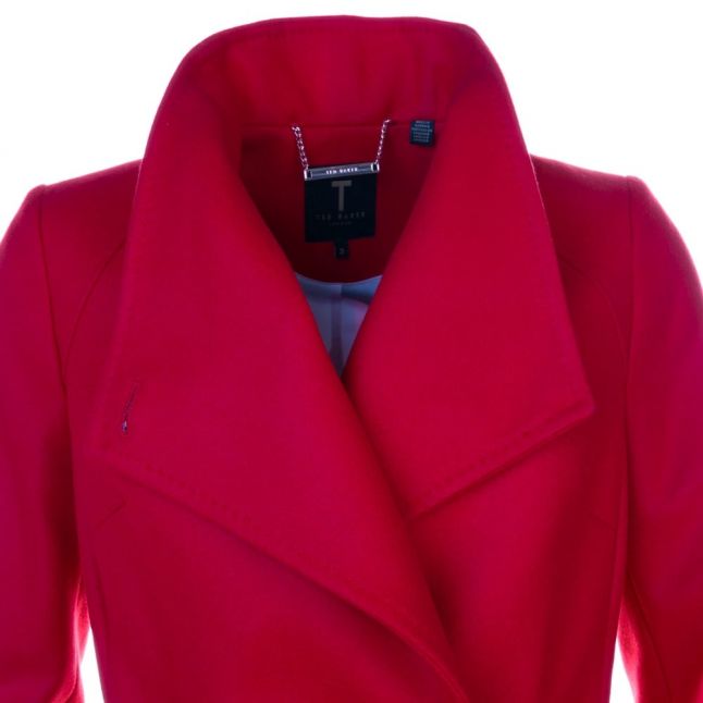 Womens Bright Red Aurore Long Wrap Collar Coat