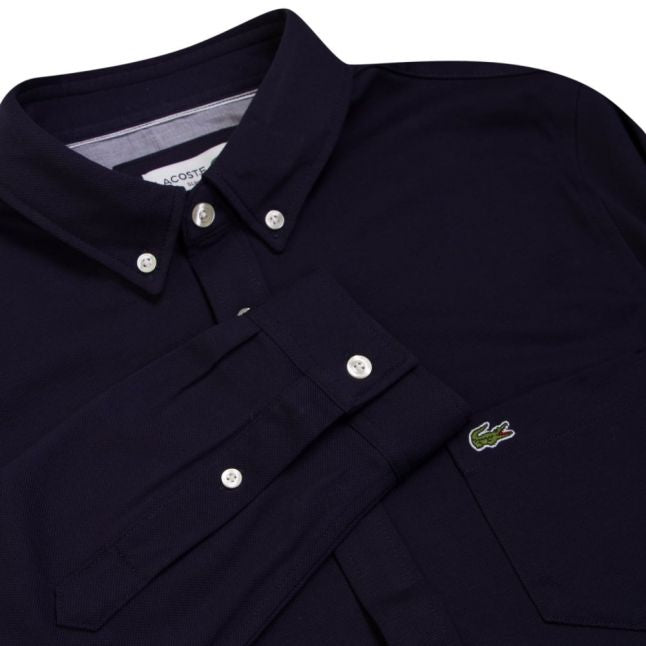 Mens Navy Jersey Pocket Slim Fit L/s Shirt