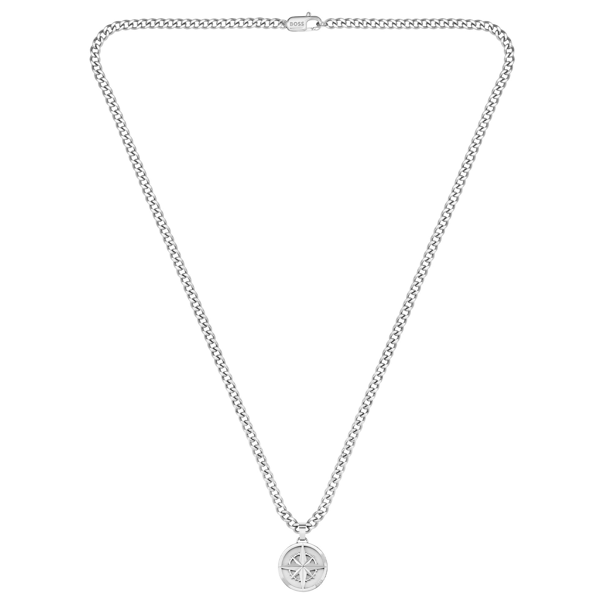 Mens BOSS Stainless Steel North Coin Necklace