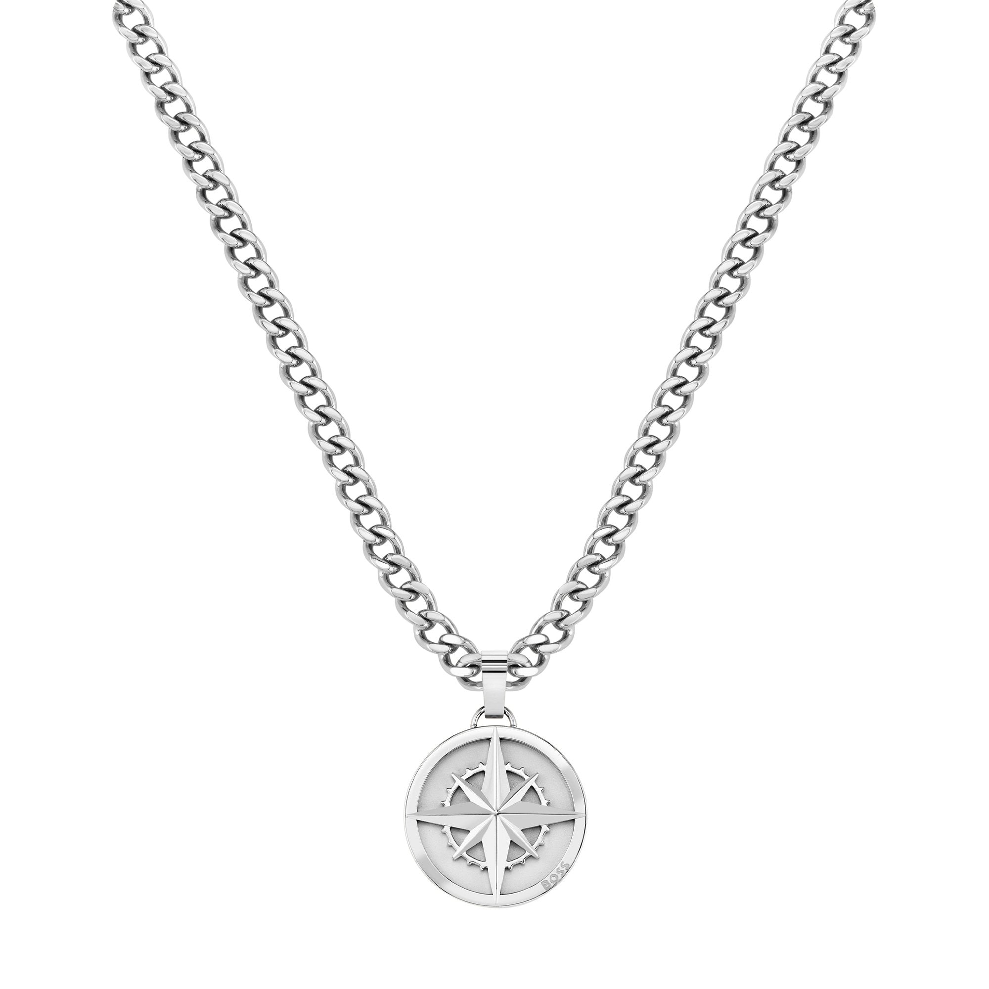 Mens BOSS Stainless Steel North Coin Necklace