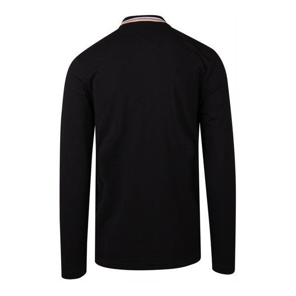 Mens Black Plisy L/s Polo Shirt