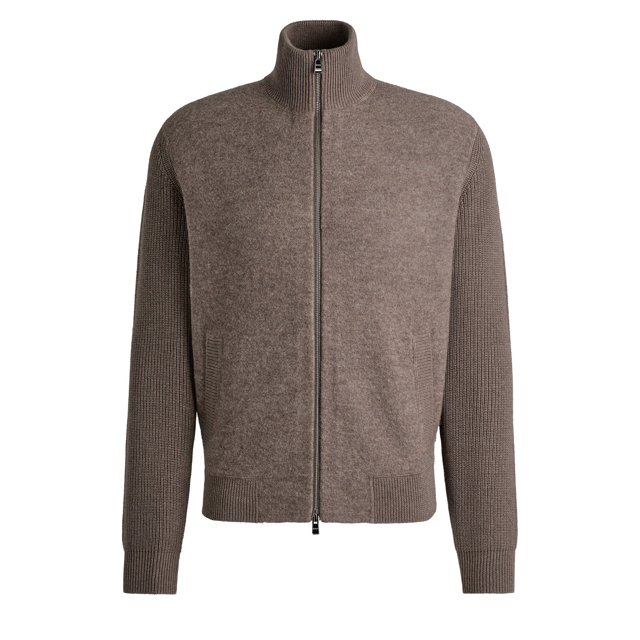 Mens Dark Beige H-Emeraviglio Zip Thru Knit