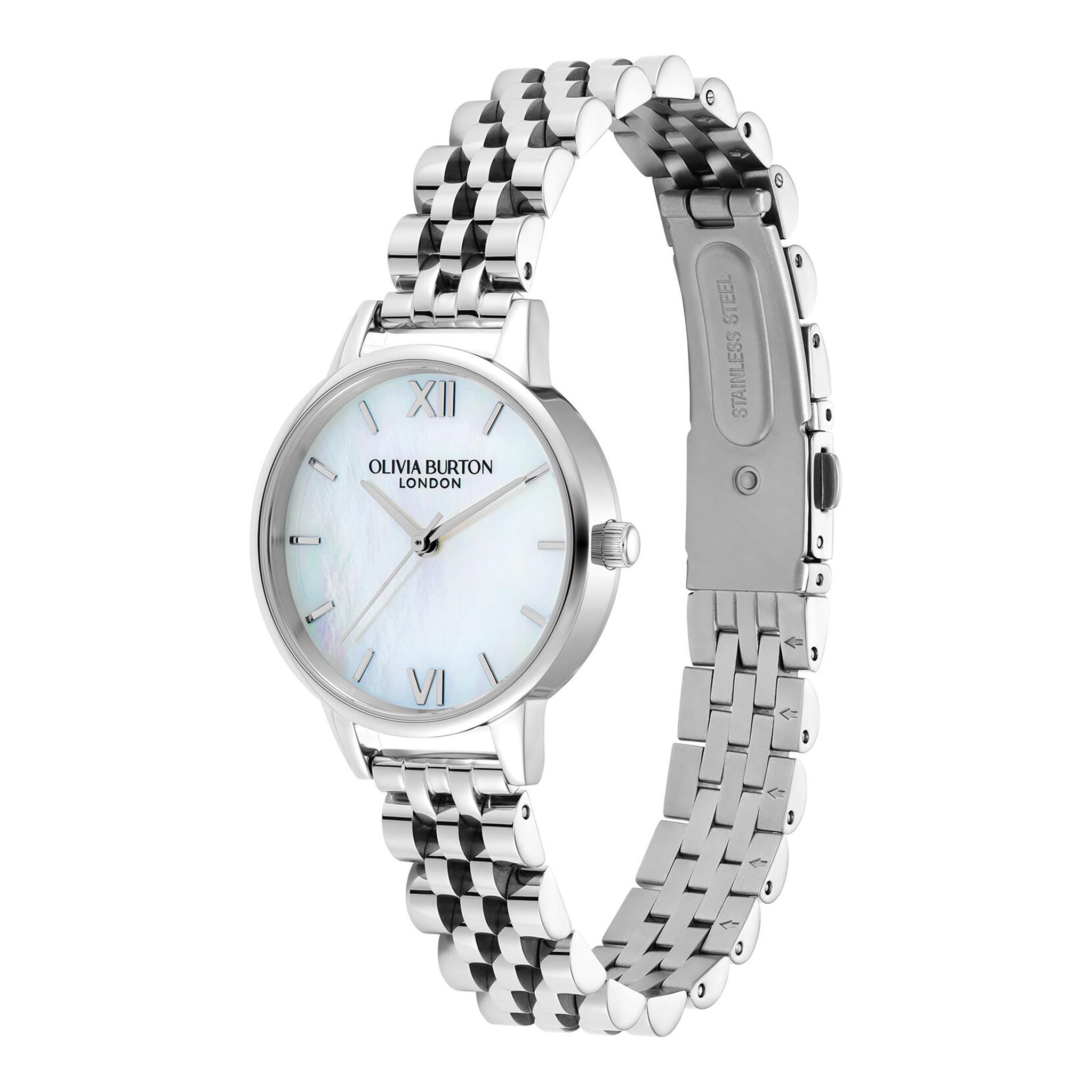 Womens Silver/White Mother of Pearl Bracelet Watch