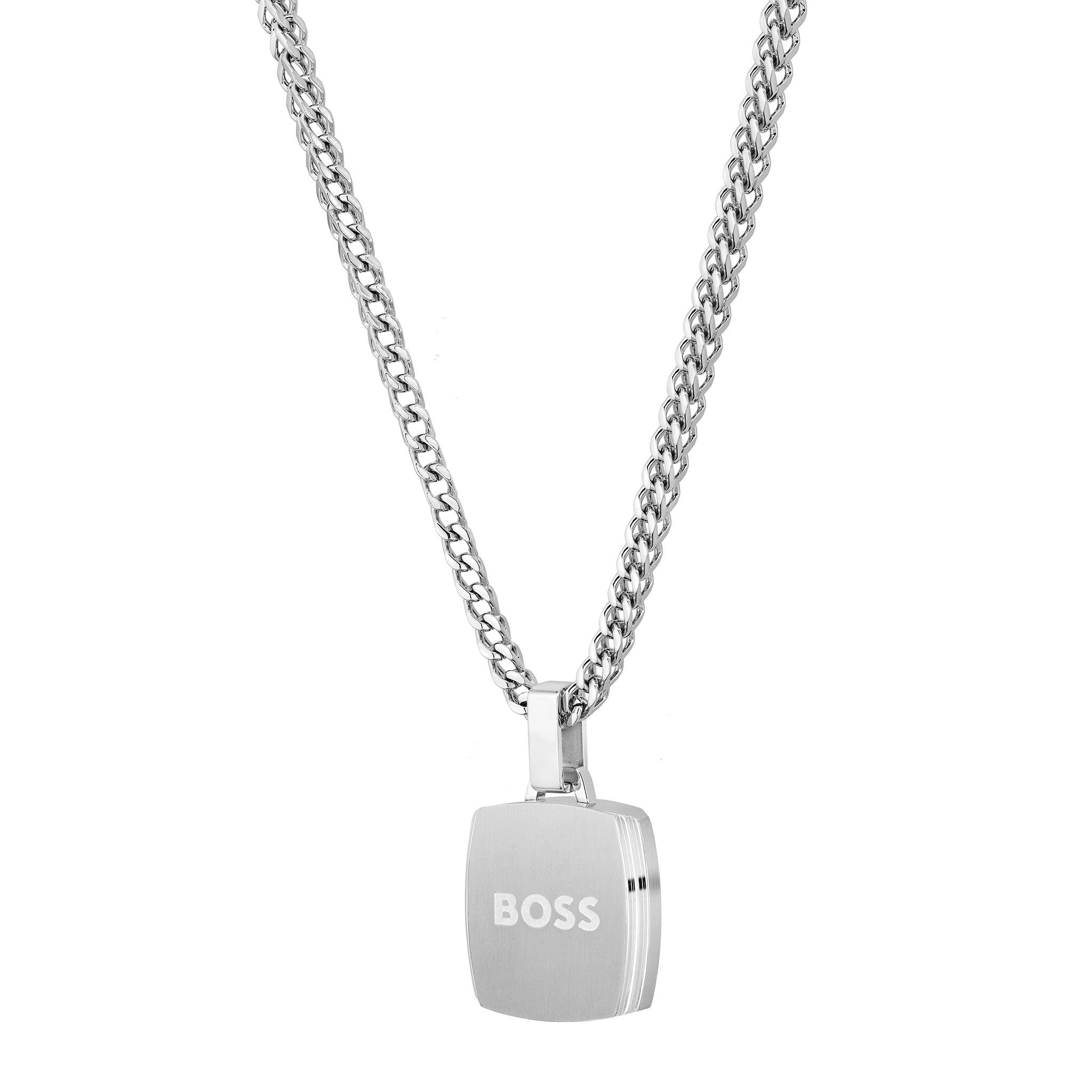 Mens BOSS Silver/Black Onyx Odell Pendant Necklace