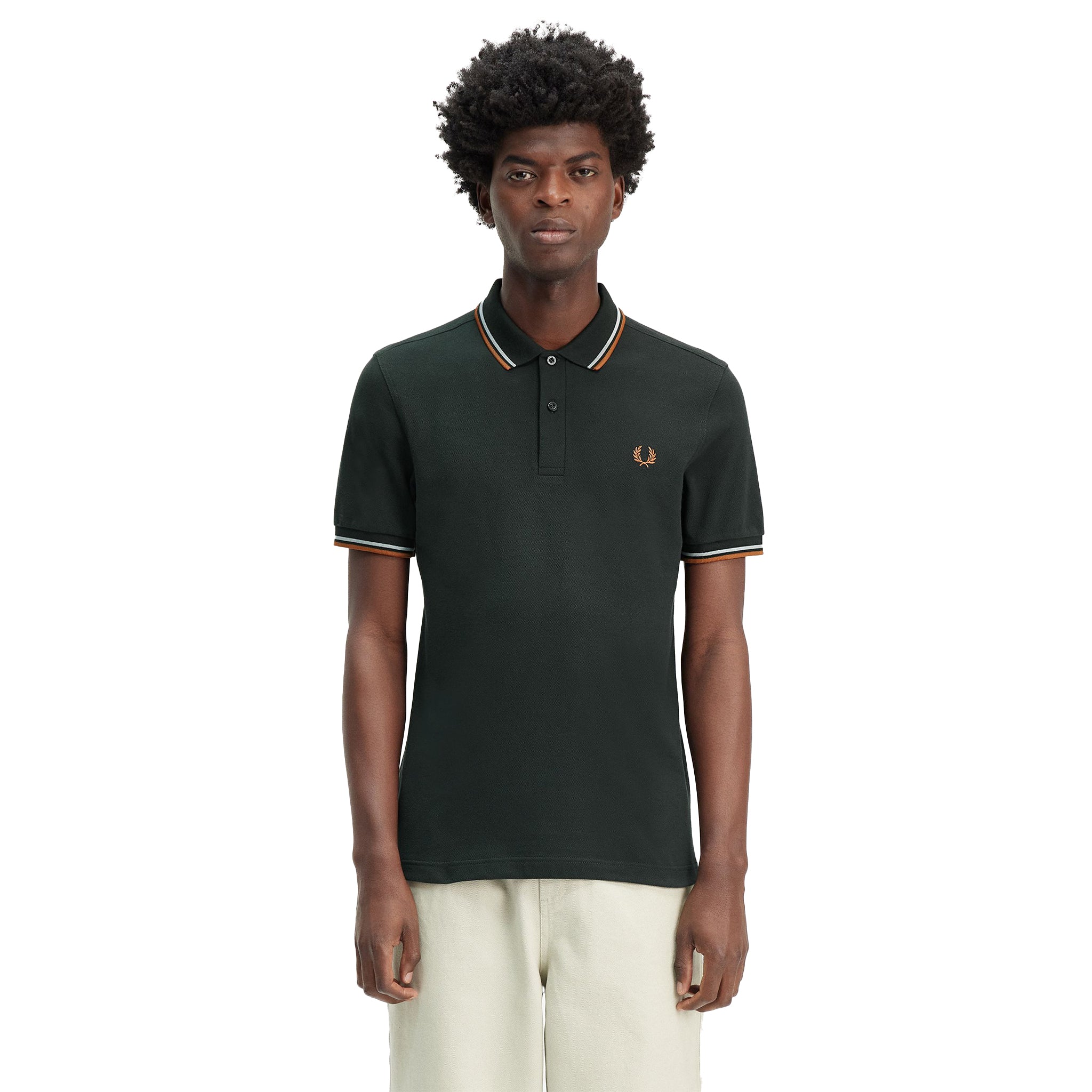 Mens Fred Perry Night Green/Blue/Marmalade Twin Tipped S/s Polo