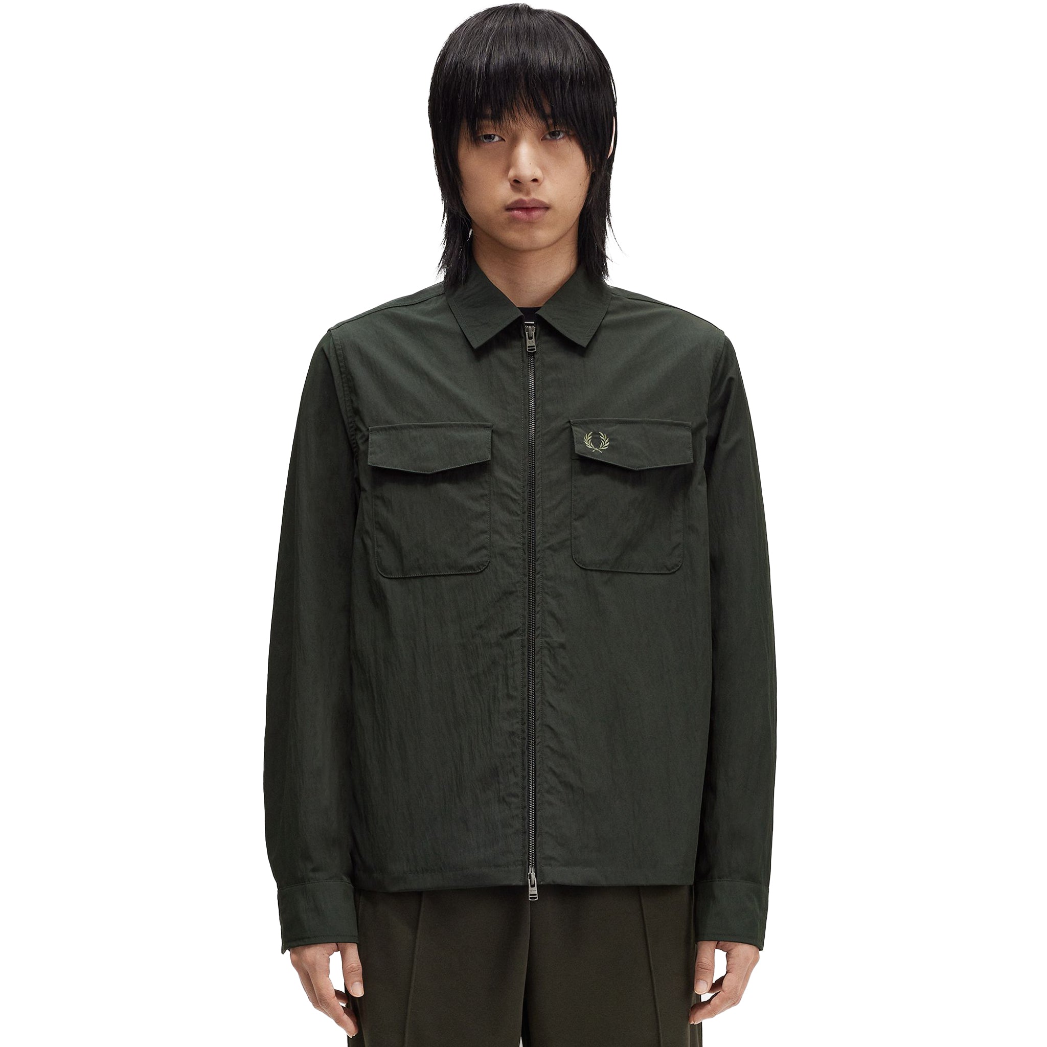 Mens Fred Perry Night Green Pocket Zip Overshirt