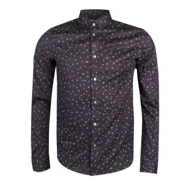 Mens Navy Large Spot Slim L/s Shirt