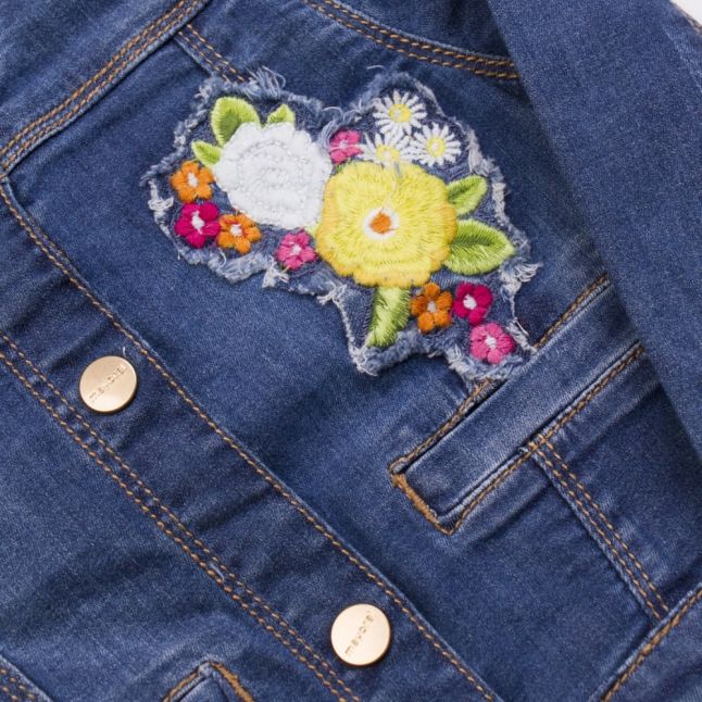 Girls Blue Embroidered Denim Jacket