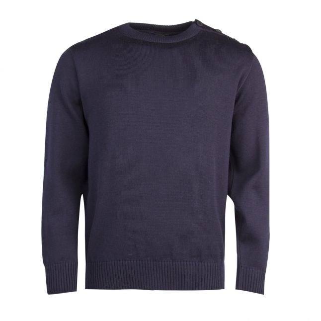 Paul & Shark Mens Navy Button Shoulder Crew Knitted Jumper