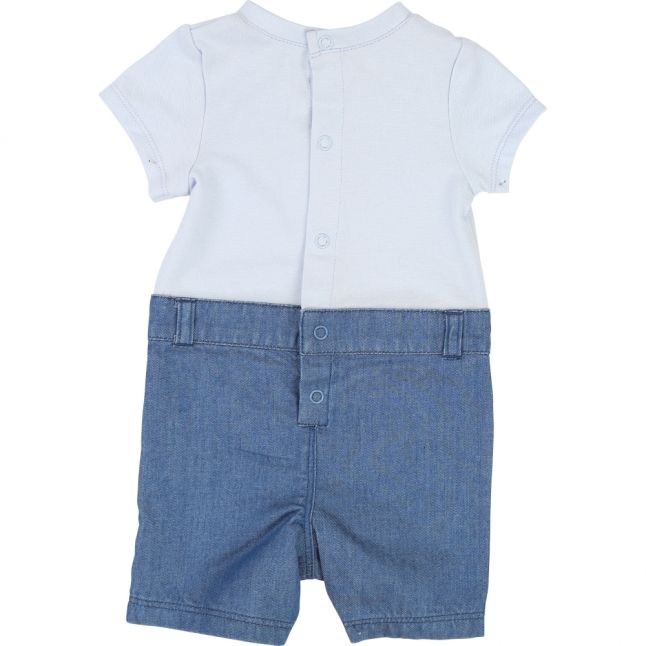 Baby Pale Blue Logo Denim Shorts Romper