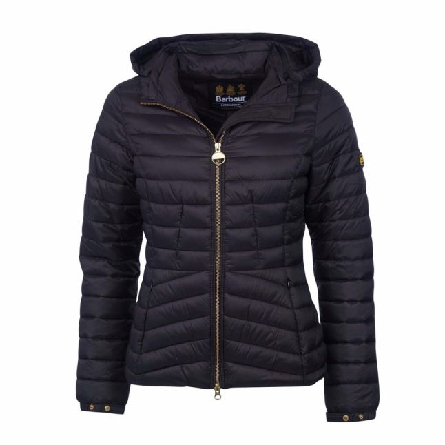 Womens Black Score Hooded Quilted Jacket