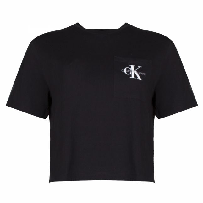 Womens CK Black Cropped Monogram S/s T Shirt