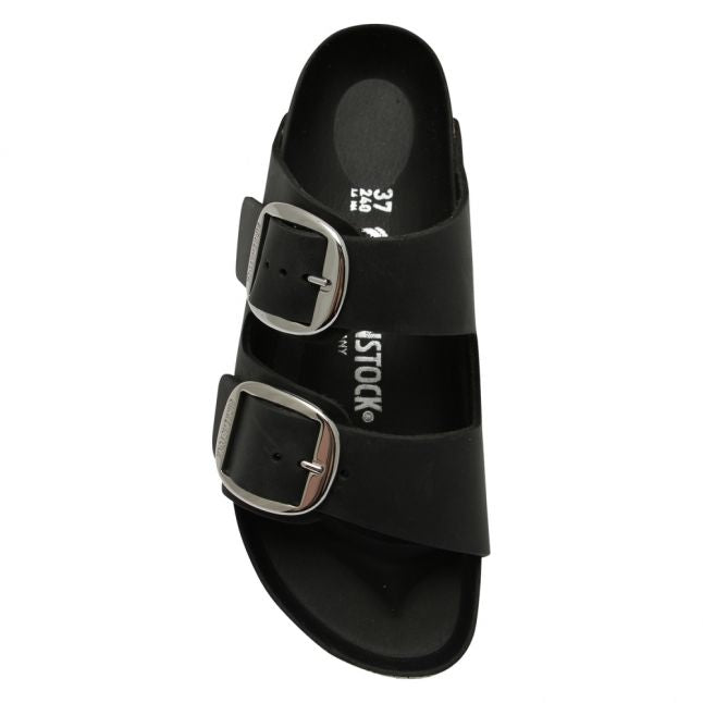 Womens Black Oiled Leather Arizona Big Buckle Sandals