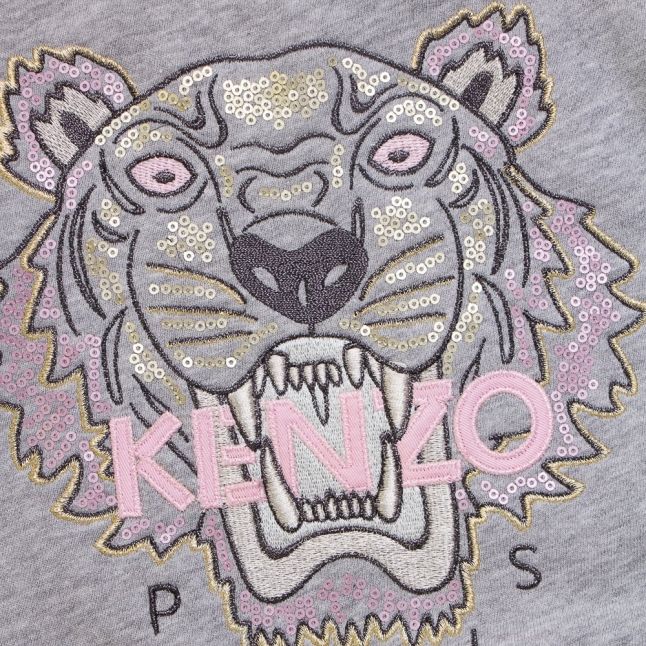 Girls Light Marled Grey Tiger 7 Sweat Top