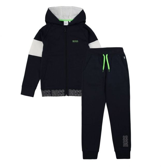 Boys Navy Branded Trim Hooded Tracksuit