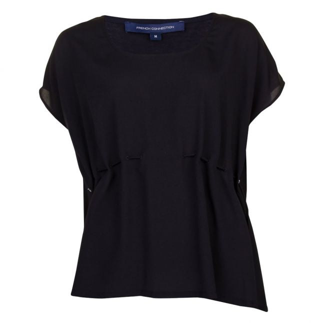 Womens Black Classic Crepe Drawstring Top