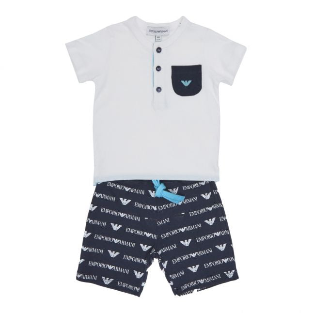 Infant White/Navy Pocket S/s T Shirt & Shorts Set