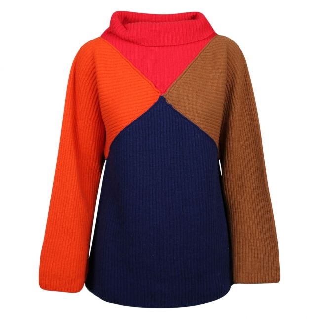 Multicoloured Colourblock Cable Knitted Jumper