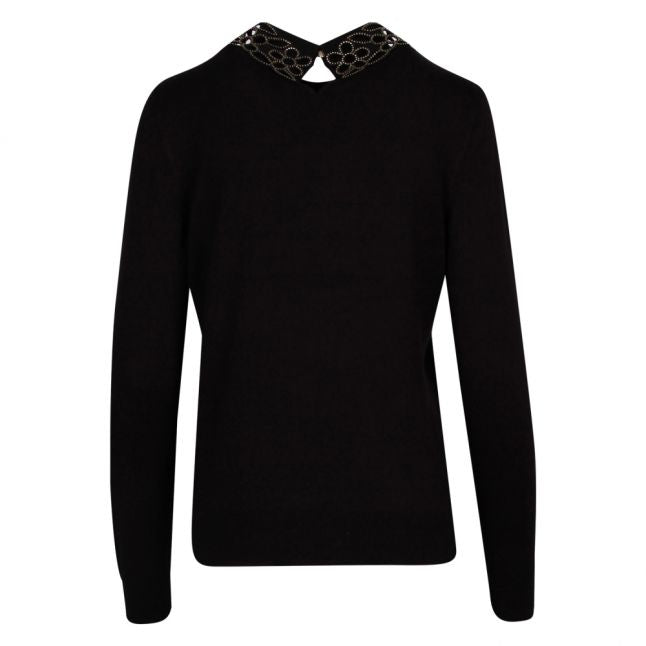 Womens Black Azaleo Embellished Collar Knitted Jumper