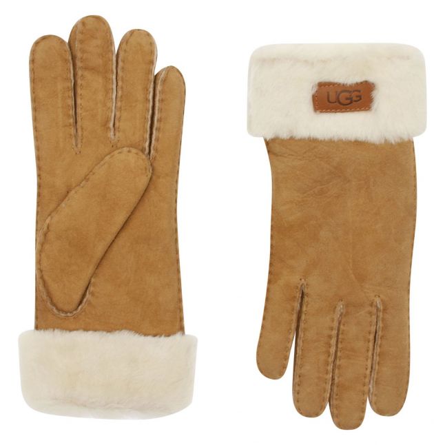 Womens UGG Chestnut Sheepskin Turn Cuff Gloves