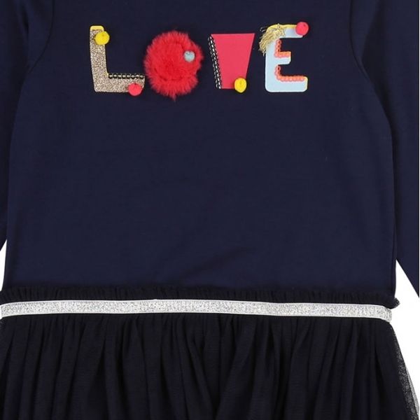 Girls Navy Love Net Skirt Dress