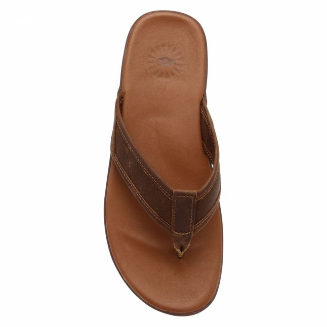 Mens Luggage Brown Seaside Leather Flip Flops