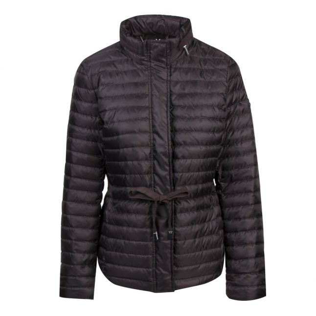 Womens Black Belted Packable Padded Jacket